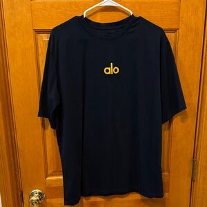ALO Yoga Navy Cotton Tee with Yellow Logo